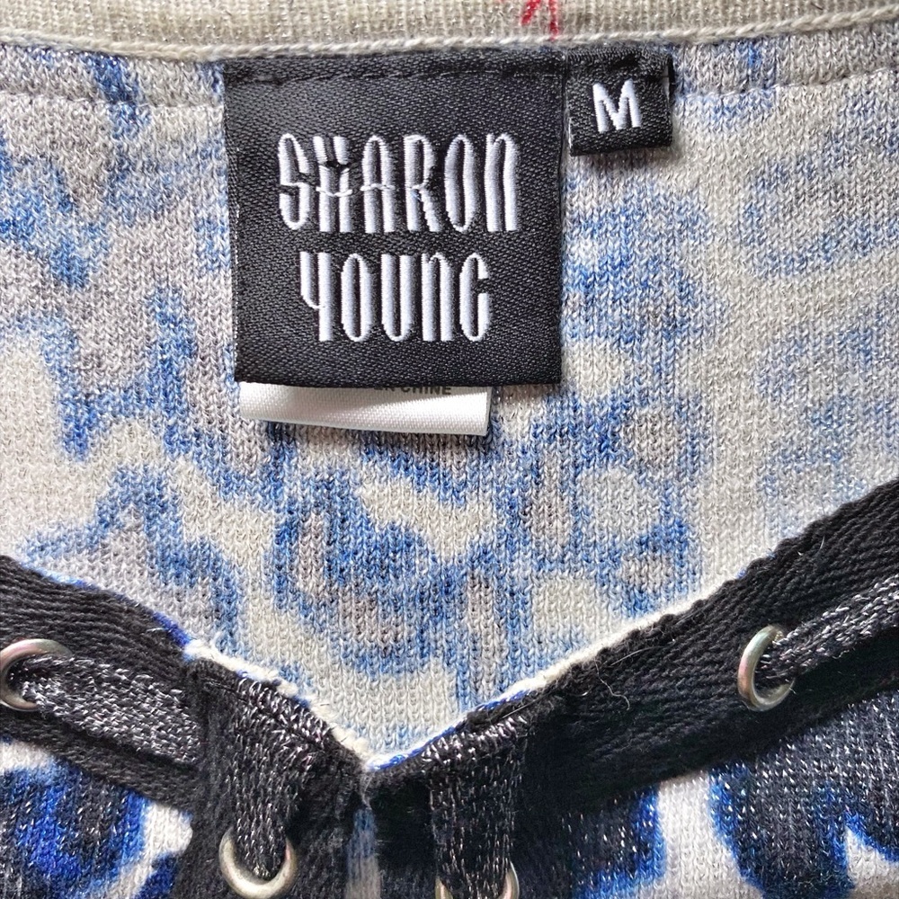 Sharon Young Black and Blue Animal Print Shimmer Long Sleeve Cardigan - Picture 8 of 15